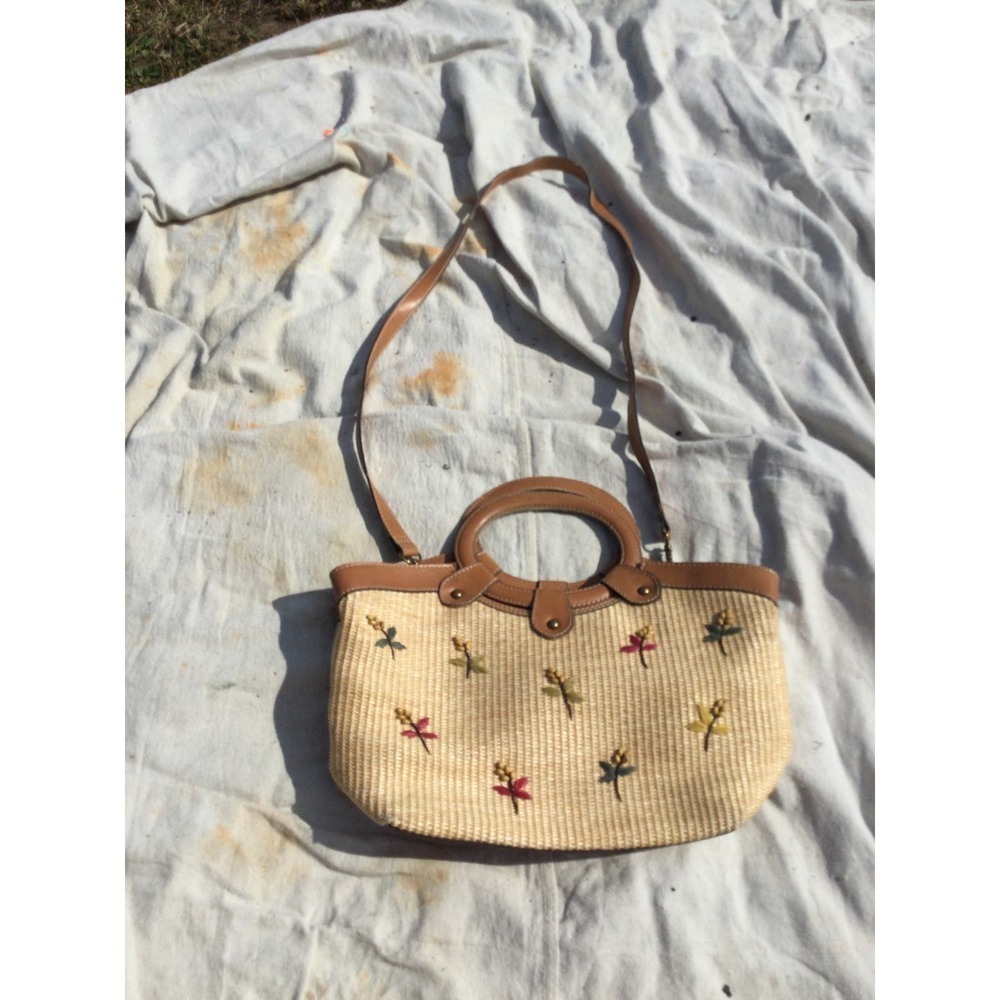 Fossil Tan and Brown Embroidered Tote Bag